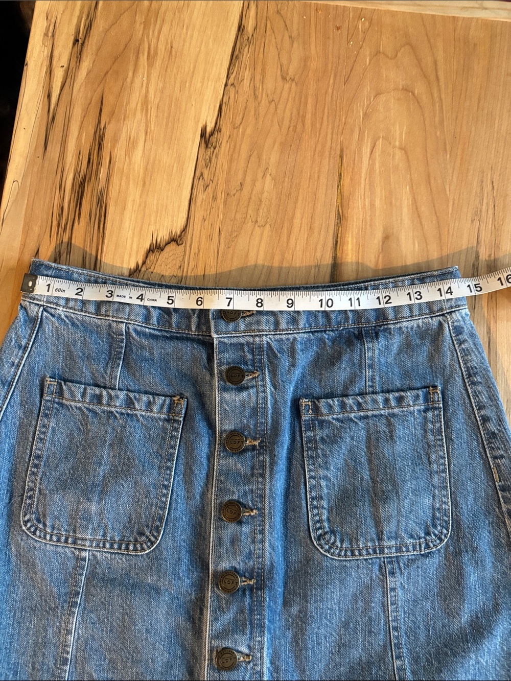 LOFT Button-Front Blue Denim Skirt - Picture 4 of 6